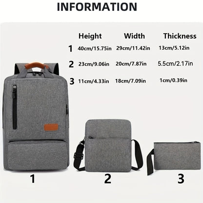 3pcs Set of Backpacks, Simple and Fashionable for Women and Men, Laptop Backpack with Shoulder Bag and Handbag, Suitable for Travel and Business Use