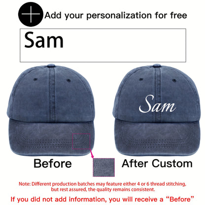 Customizable Vintage Washed Baseball Cap with Personalized Text, Adjustable Fit, Lightweight Polyester - Ideal for Events, Class Gatherings & Parties, Baseball Cap