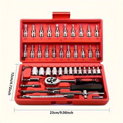 Mechanical Tool Set, Multifunctional Car Repair Toolbox, Suitable for Cars, Bicycles, Motorcycles and 1/2" 3/8" SAE & Metric Sizes Universal Wrench Kit Including Tooth Ratchet Wrenches, Household, Garage, Bicycle Trunk Specia