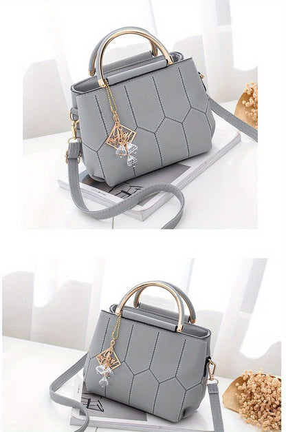 2025 New Women's Geometric Hexagon Pattern Crossbody Bag with Adjustable Strap & Golden-Tone Hardware - Zipper Closure, Polyester Lining, Multiple Colors (Khaki/Dark Gray/White/Pink/Red/Black) - Versatile for Casual & Formal