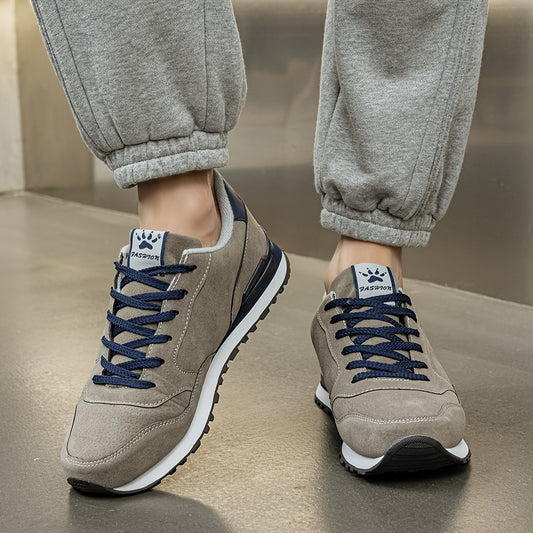 Men's Non-Slip Sneakers - All-Season Lace-Up Sneakers with Cushioned PU Sole, Beige/Blue Accent Low-Top Design for Gym, Hiking, Everyday - Non-Marking Tread, Durable & Easy-Clean Casual Shoes, Hiking Sneakers, Gym Footwear, R
