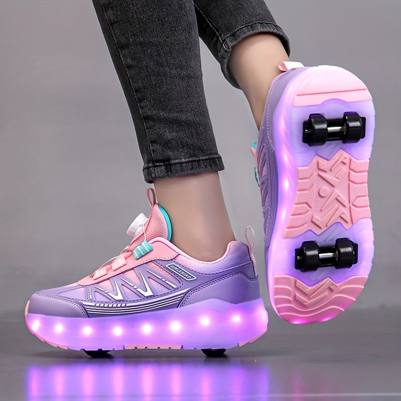 Children's pulley shoes for girls rechargeable glowing four-wheel removable sneakers with wheels