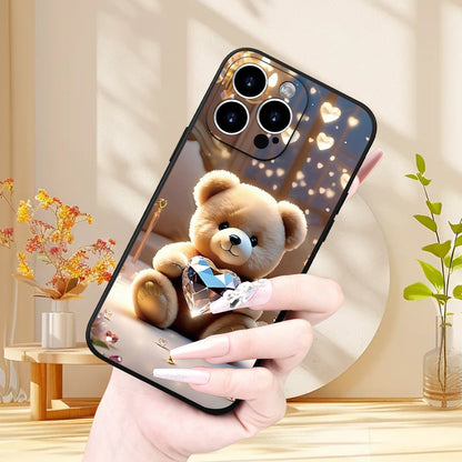 Creative Crystal Heart Bear Pattern Phone Case, Thick Full-Body Protection, Shockproof And Drop-Resistant TPU Soft Protective Cover, Suitable As a Gift for Birthdays Or Holidays for Both Men And Women, Compatible with Iphone