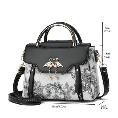 Elegant Floral Print Women'S Handbag - Lightweight Synthetic Tote with Golden-Tone Hardware, Removable Shoulder Strap, and Magnetic Closure, Perfect for Everyday Use, Versatile Tote Bag | Floral Print Bag | Synthetic Bag