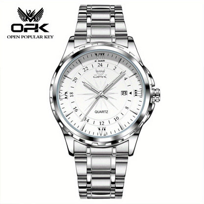 Elegant Luxury Men's Watch with Night Light, Roman Numerals & Date Display - Quartz Movement Stainless Steel Band for Business Casual & Formal Occasions