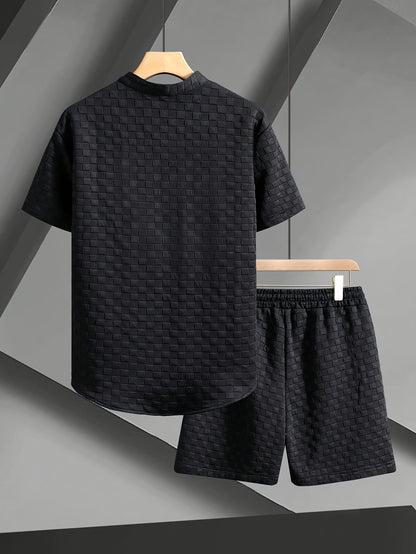 Men'S Casual Summer Short Sleeve Shirt & Shorts Set - Light Blue, Button-Up, Polyester, Perfect for Casual Attire, Parties, and Outdoor Activities, Casual Summer Wear|Short Sleeve Shirt|Polyester Fabri