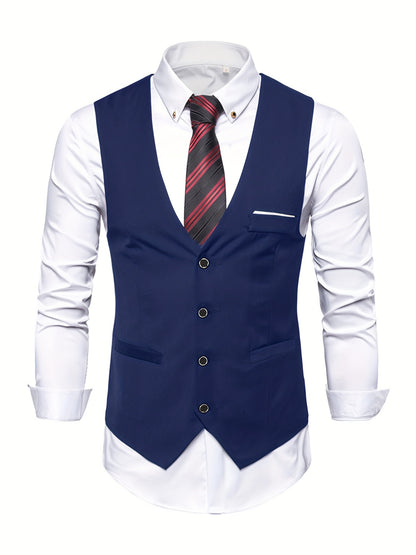 Men'S 3pcs Suit Set, Solid Color Polyester 78.90% Viscose 21.10% Non-Stretch Fabric, Regular Fit Long Sleeve Lapel Collar, Button Detail, Woven Wedding Party Business Casual Suit with Vest, Shirt, and Pants