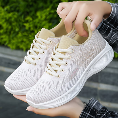 Breathable Mesh Casual Sneakers for Women - Lightweight Low-Top Lace-Up Shoes with Flexible PVC Sole, Neutral Beige, Perfect for Everyday Spring Wear, Breathable Athletics | Mesh Sneakers | Comfortable Fit