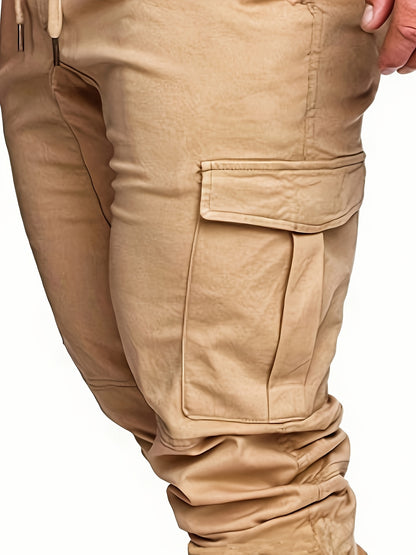 Men'S Casual Cargo Pants, 95% Cotton 5% Spandex, Skinny Fit, Solid Color, Long Length, Woven Fabric, Non-Stretch, with Pockets, 215g/m² Weight