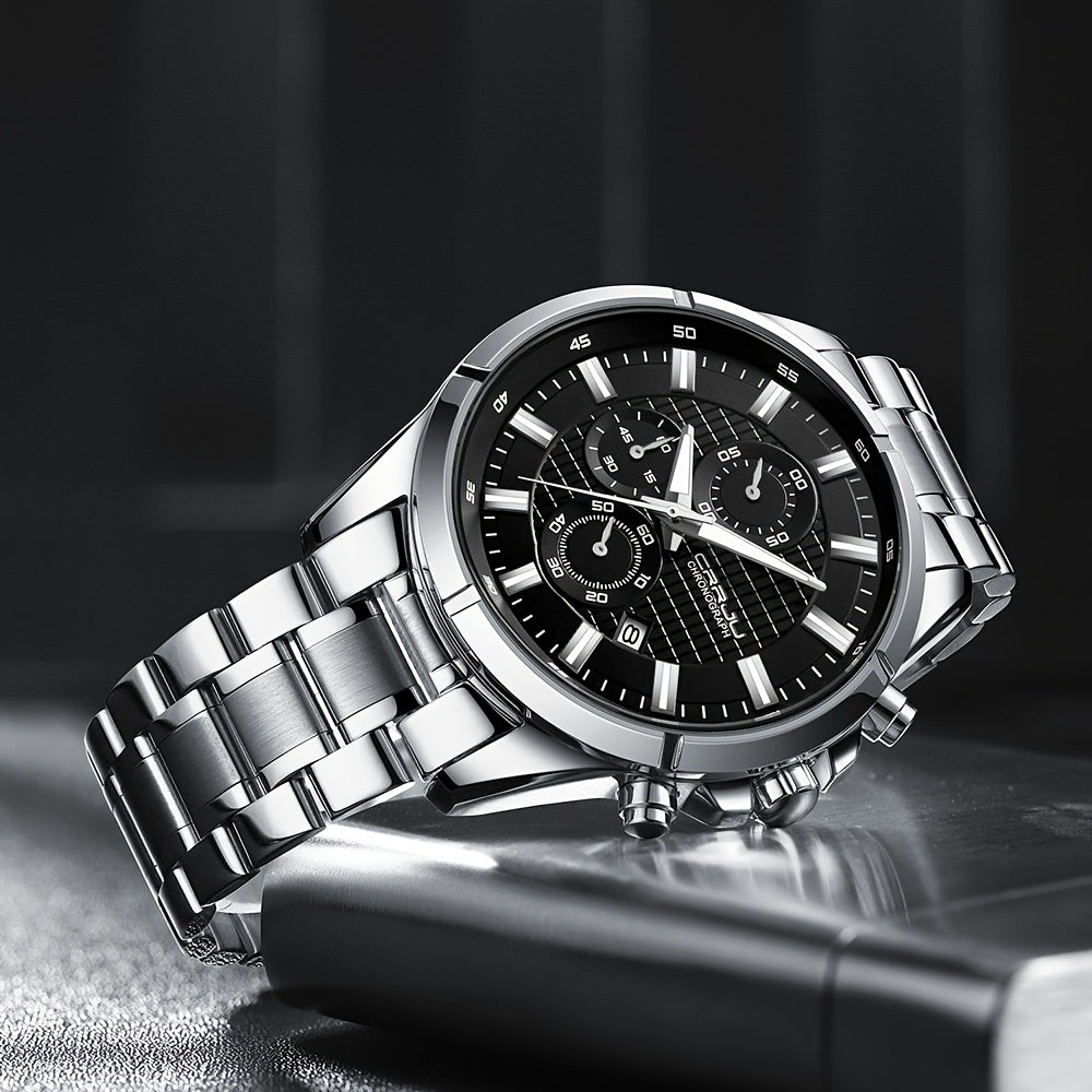CRRJU Men's Watch Fashion Luxury Multifunctional Stainless Steel Quartz Watch