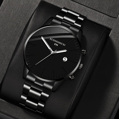1pc Men's Quartz Watch - Cool & Handsome Retro Business Style with Black Dial, Roman Numerals, Date Window & Minimalist Design - Perfect Gift for Father's Day, Birthdays, Eid Al Adha (Durable Metal/ Strap), Special Occasion W