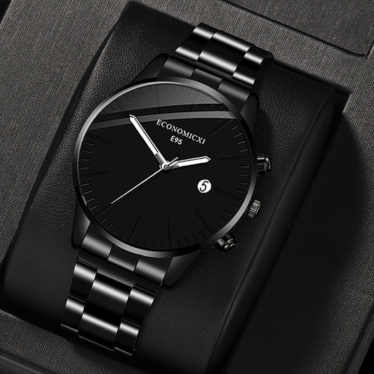 1pc Men's Quartz Watch - Cool & Handsome Retro Business Style with Black Dial, Roman Numerals, Date Window & Minimalist Design - Perfect Gift for Father's Day, Birthdays, Eid Al Adha (Durable Metal/ Strap), Special Occasion W