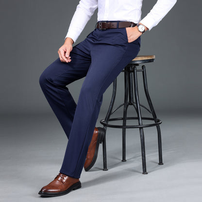 1pc Men'S Warmth Business Casual Pants, Fall/Winter Fleece-Lined Thickened Straight-Leg Trousers with Slant Pockets, Solid Color Knit Fabric Regular Fit Dress Pants with Zipper Closure, Medium Stretch Polyester