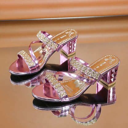 Fashionable Chunky Heel Sandals With Rhinestones