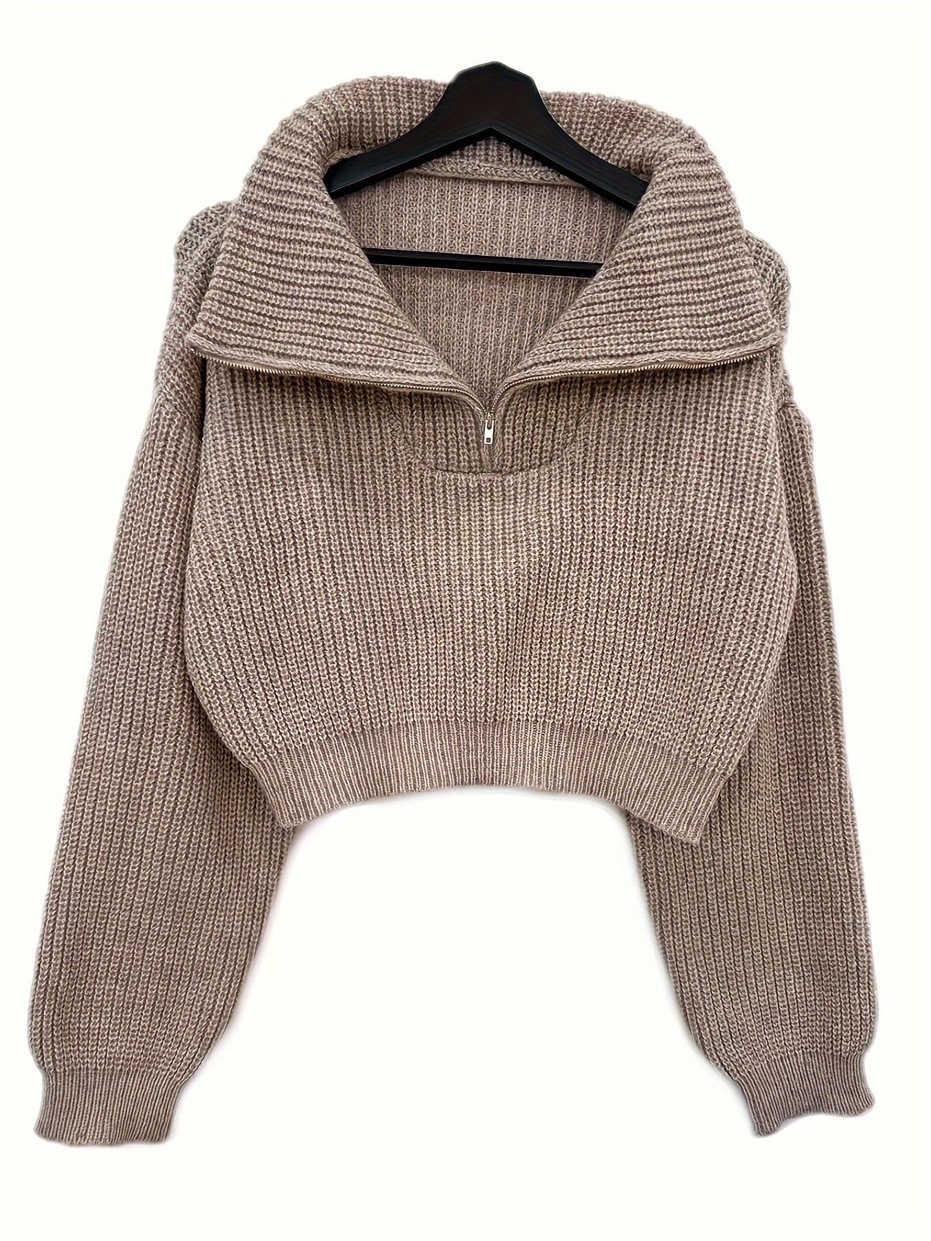 Autumn and Winter Half-Zip Short Fashion Lantern Sleeve Pullover Sweater to Show Your Figure and Versatile