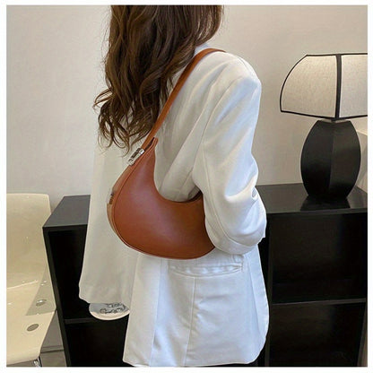 1pc Trendy Crescent Moon Shoulder Bag for Women - Large Capacity, Casual Underarm Purse in Black/Brown/White/Beige, with Polyester Lining, Zip Closure, Perfect for Commuting & Everyday Use, Crossbody Purse, Minimalist Handbag