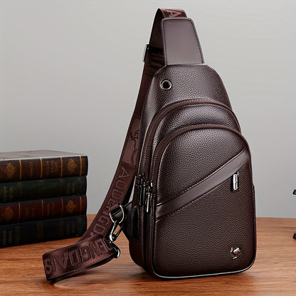 MOEPEQDAISHU Men's Synthetic Leather Crossbody Bag - Adjustable Strap, Multiple Compartments, Casual Style, Black, Perfect for Daily Commute, Casual Crossbody Bag | Modern Men's Bag | Textured Finish, Purse Crossbody