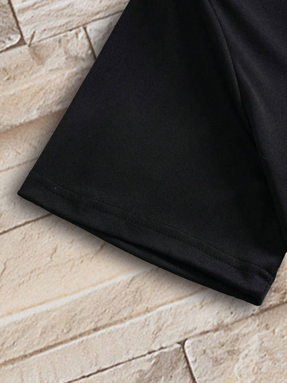 Men'S V-Neck Short Sleeve T-Shirt - Lightweight & Breathable, Casual Fit, Solid Black, Perfect for Summer, High-Quality Knit Fabric, Everyday Tshirt | Casual Style | Comfortable Fit