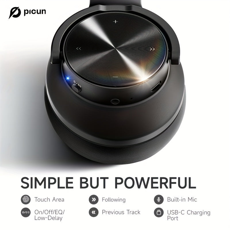 Picun B8 Wireless Gaming Headphones with 120H Playtime, 3 EQ Customization & Game Mode, Noise Isolation, Foldable Over-Ear Design, Wireless, USB-C Charging, Built-in Mic for PC/Laptop/Phone/Travel (Black), Wireless Gaming Hea