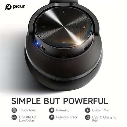 Picun B8 Wireless Gaming Headphones with 120H Playtime, 3 EQ Customization & Game Mode, Noise Isolation, Foldable Over-Ear Design, Wireless, USB-C Charging, Built-in Mic for PC/Laptop/Phone/Travel (Black), Wireless Gaming Hea