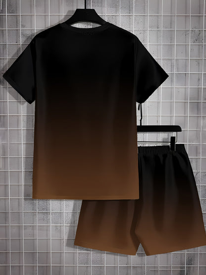 ADIDA Letter Set Short Sleeve + Shorts Two-Piece Men's Fashion Casual Round Neck T-Shirt Outfit, European Style Trendy Short Sleeve Set