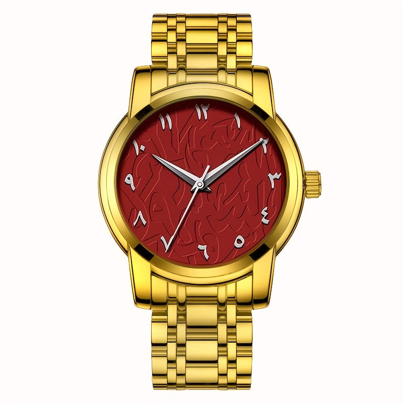 Men's Casual Arabic Numerals Quartz Watch - Scratch-Resistant HD Dial, IPX7 Waterproof, Stainless Steel Strap, Black & Golden Accents - Perfect Gift for Birthdays, Holidays & Family Reunions, Reliable Timepiece, Contemporary