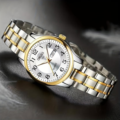 Elegant Women's Quartz Watch - Stainless Steel Band, Alloy Case with Dual Calendar Feature, Non, Round Shape