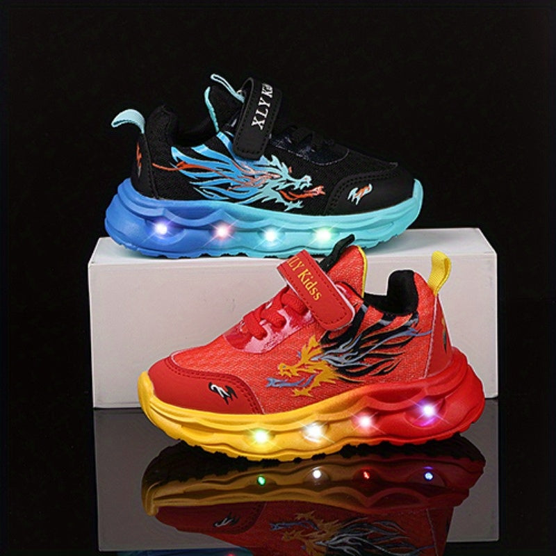 2025 New Youngsters' LED Light-Up Sneakers - Sparkling Cartoon Dad Shoes for Boys & Girls, Closure, Breathable Fabric Upper & Durable PVC Sole, All-Season Casual Wear, Kid Shoes, Everyday Youngsters'S Footwear, Fun Youngsters