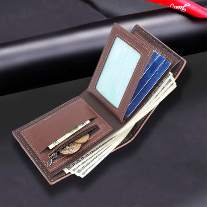 Men's Vintage-Style Black Faux Leather Wallet with Zipper - Multiple Card Slots, Multi-Functional ID Holder
