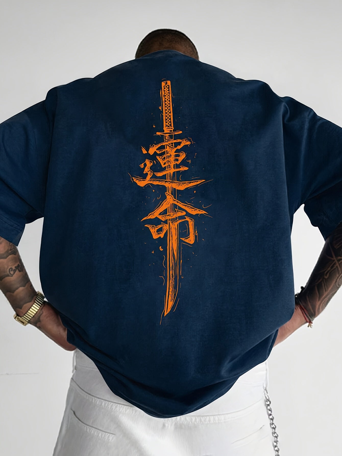 Men'S Japanese Samurai Sword Graphic T-Shirt - Casual Loose Fit Crew Neck, Short Sleeve Tee with Red Stylized Japanese Katanas Design, Breathable Polyester for Spring & Summer Outdoor Wear