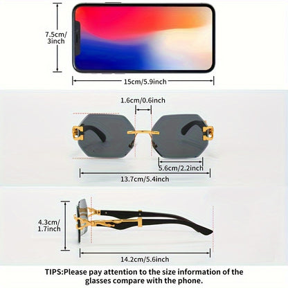 1pc Retro Frameless Glasses for Men & Women, Irregular Shaped PC Lens, Metal Hinge, Climbing Sports, Imitation Wood Grain, Fashionable Decorative Eyewear, Suitable for Daily Wear & Holiday