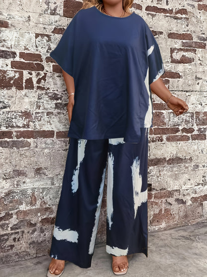 Plus Size Women'S Black Printed Sweater Set - Casual Long Sleeve Pullover with "LOVE" Design, Wide Leg Pants, Non-Stretch Fabric, Perfect for Fall & Winter, Autumn Winter Wear|Casual Style|Comfortable Fit