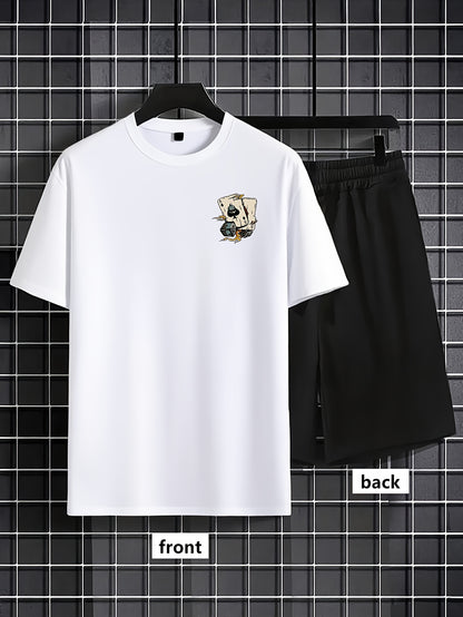 Men'S Print Round-Neck Short-Sleeved T-Shirt And Drawstring Shorts Casual Suit, Suitable for Outdoor Sports in Summer, Comfortable And Versatile