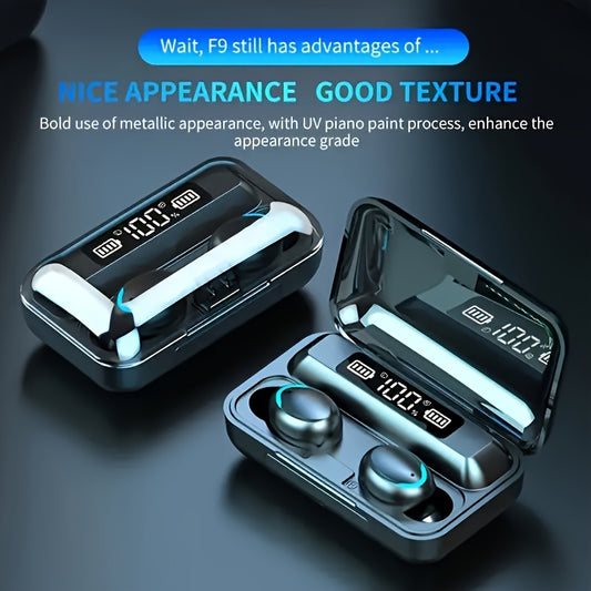 High-Fidelity Stereo Wireless Earphones, In-Ear Headphones with Touch Control and Noise Reduction for Voice Calls, USB Charging, Lithium Battery of 800mA, Long-Life Sports Gaming Headphones with Display