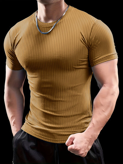 Men's Stretch Fit Short Sleeve T-Shirt - Breathable, Comfortable Polyester Blend, Solid Blue, Crew Neck, Casual & Sporty Style for Spring/Summer