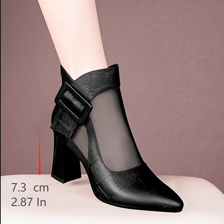 Women'S Pointed Toe Chunky Heel Pumps - Breathable Mesh Back Zipper Closure, Synthetic Cover Upper & Rubber Sole, Black Summer Casual Formal Dress Shoes for Office, Weddings, Parties, High Heel Boots, Wedding Guest Shoes, Cri