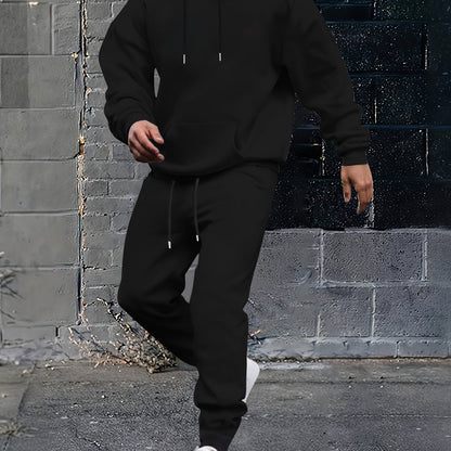 2pcs, Men's Solid Color Hoodie And Joggers Set For Spring And Fall