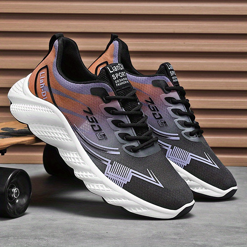 Men's Lightweight Sneakers - Non-Slip PVC Sole, Cushioned EVA Insole - White/Blue Accent Low-Top Sneakers for Gym, Running, Everyday - All-Season Lace-Up Athletic Footwear - Model HX-3, Sports Activities, Sporty Design, Secur