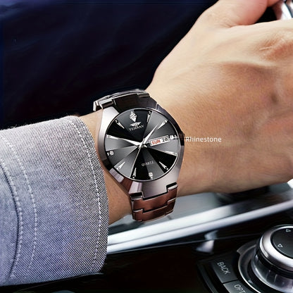 DEBLVE Men's Business Quartz Watch with Luminous Hands, Calendar & Date Display, Stainless Steel Black Dial - Minimalist Luxury Design for Travel, Leisure & Professional Use, Formal Timepiece