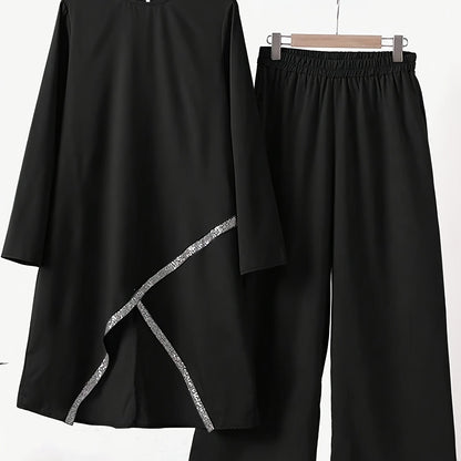 Irregular Long Sleeve New Top Women's Wide Leg Pants Fashion Set Loose Casual Two-Piece Suit