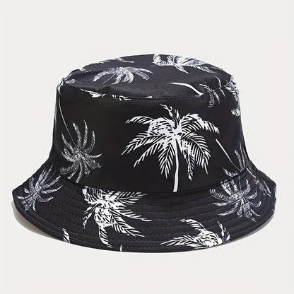 1pc Unisex Coconut Tree Print Bucket Hat - Bohemian Tropical Vacation Style, Breathable & Durable for Outdoor Beach, Casual Wear, Men & Women, Lightweight Headgear, Summer Accessory, Boho Chic, Comfortable Fit, Boho Fashion
