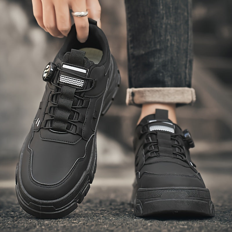 Men'S 2025 Spring Sneakers - Low-Top Lace-Up Casual Shoes with Rotating Button Closure, Breathable Mesh Lining & Cushioned EVA Sole for Running, Hiking, Gym - White & Black Design, Hiking Footwear, Modern Sneakers, Fabric Lin