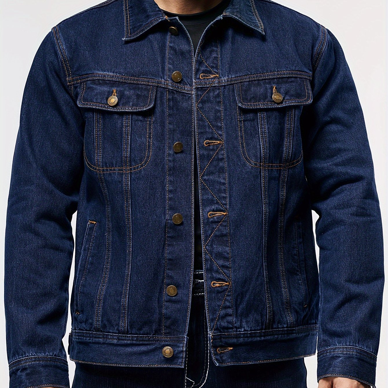 Men's Stylish Denim Jacket - Casual Long Sleeve with Flap Pockets, Machine Washable