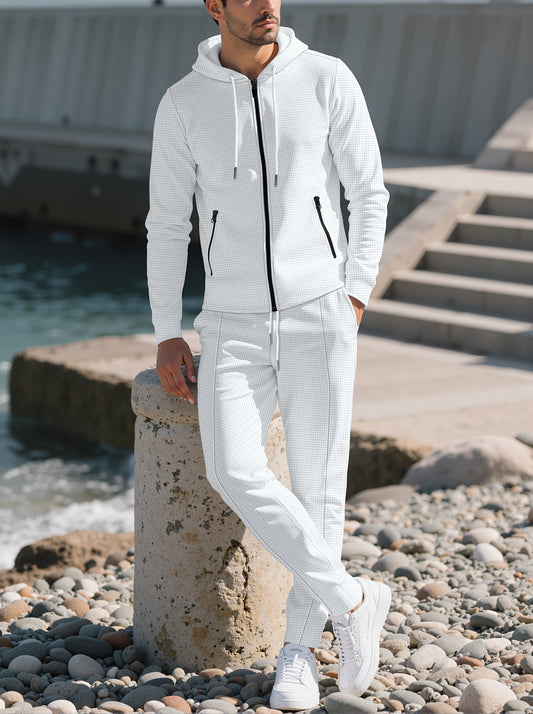New Style Autumn Men's 2pcs Set, Casual Hooded Long Sleeve Zip-Up Sweatshirt and Drawstring Jogger Pants with Pockets, All-Season Outfit for Men