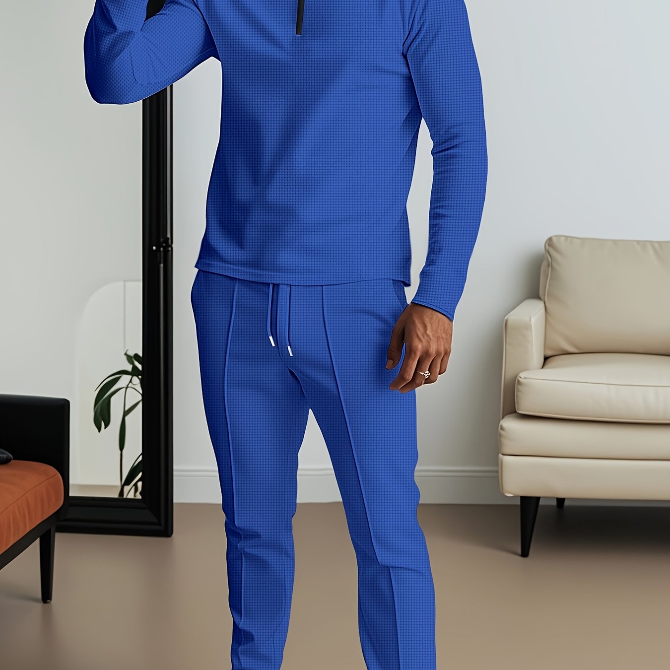 2025 collar half zipper long sleeved two-piece set, collar zipper allows for free breathing, casual pants to wear, knitted fabric is softer, multi color and multi style, Men's solid color is simple and not simple.