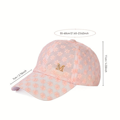 Adjustable Outdoor Casual Hat Breathable Hollow-Out Duckbill Cap Korean Style Summer Lace Flower Baseball Cap Fashion Versatile Sporty Hat Suitable for men and women.