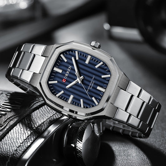CURREN Retro Minimalist Square Stainless Steel Strap Luminous Pointer Stylish Business Quartz Watch