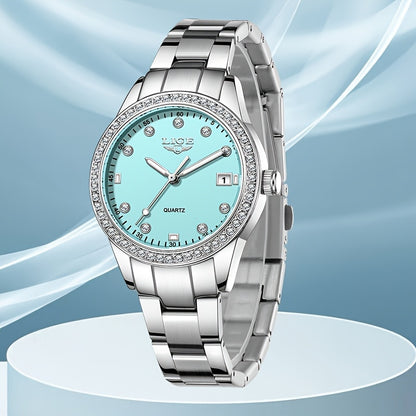 Elegant Pink Women'S Watch - LIGE Quartz Chronograph with Stainless Steel Band, Rhinestone Accents, Date Display & Heart Rate Monitor - Ideal Mother'S Day Gift, Gift for Women | Elegant Timepiece | Quartz Movement, LIGE