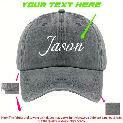 Customizable Vintage Washed Baseball Cap with Personalized Text, Adjustable Fit, Lightweight Polyester - Ideal for Events, Class Gatherings & Parties, Baseball Cap