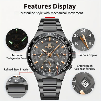 Men's Chronograph Sports Watches with Light, Stainless Steel and Quartz VIP